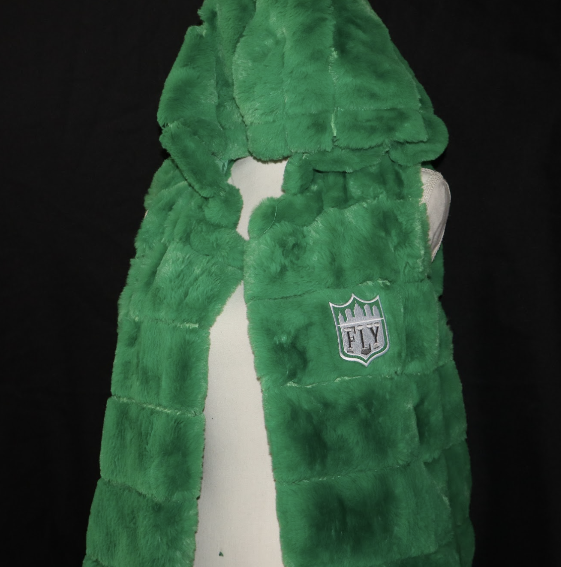 Kelly Green Fluffy Sleeveless Vest with Hood - Image 3