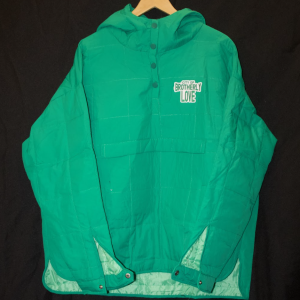 Kelly Green Nylon Pullover with Snap Buttons and Hood