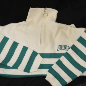 Green & White Striped Half-Zip Sweater