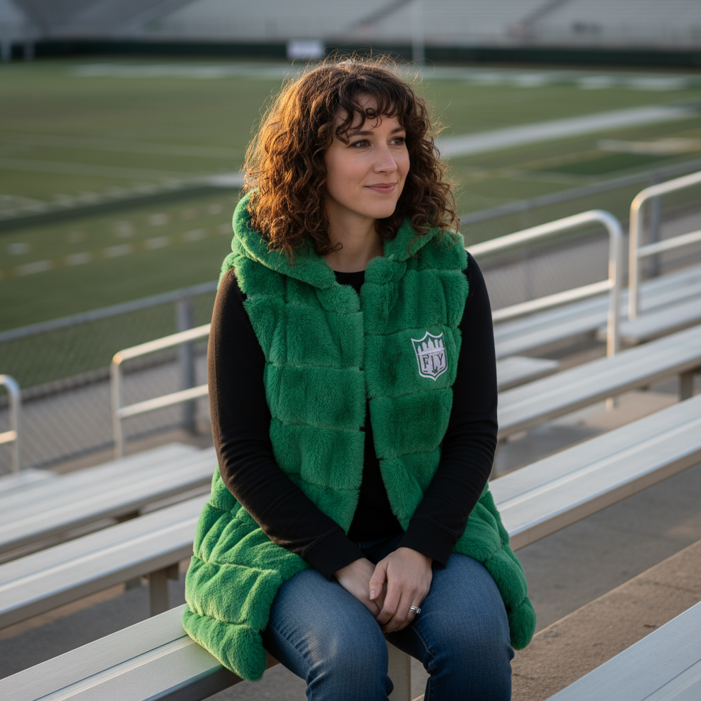 Kelly Green Fluffy Sleeveless Vest with Hood - Image 4